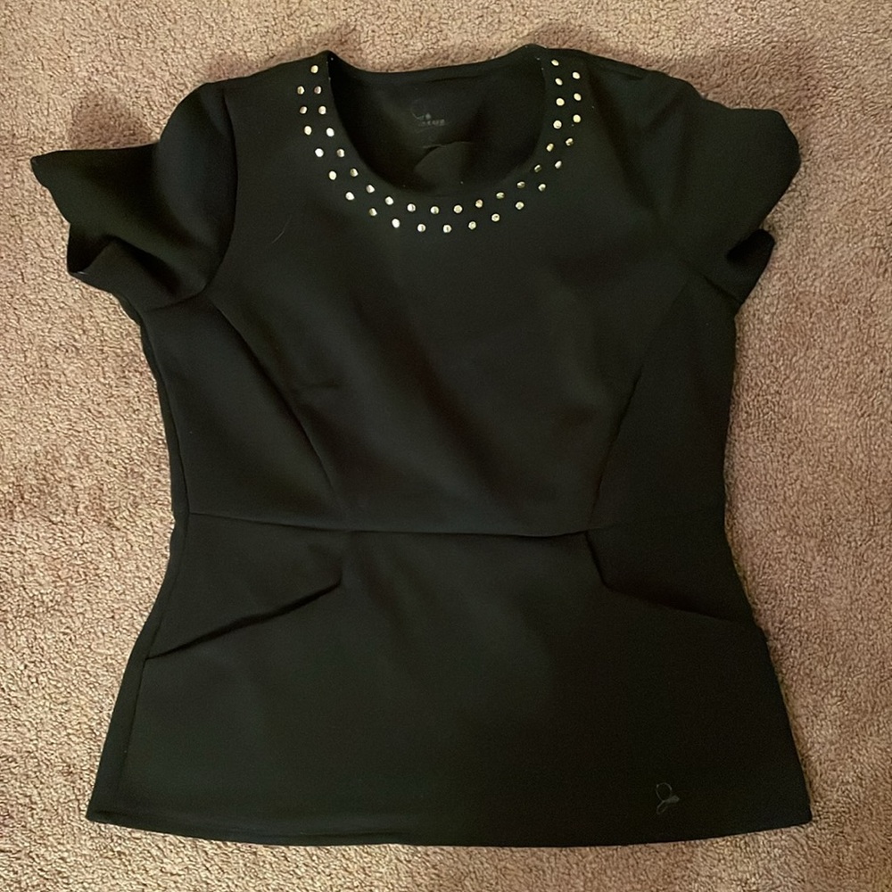 Embellished peplum scrub top